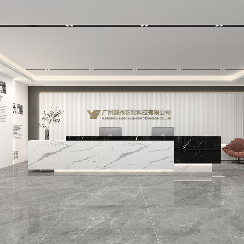 岩板大理石前台公司酒店会所接待台商铺收银台人造石烤漆吧台简约
