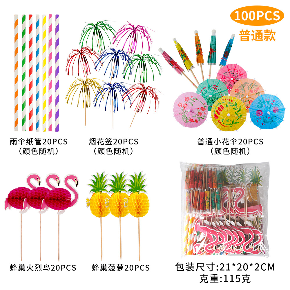Decoraciones para fiestas transfronterizas, palillos de paja hawaianos con forma de fruta, juego de palillos de panal 3D, palillos de sandía, palillos de piña, venta al por mayor.