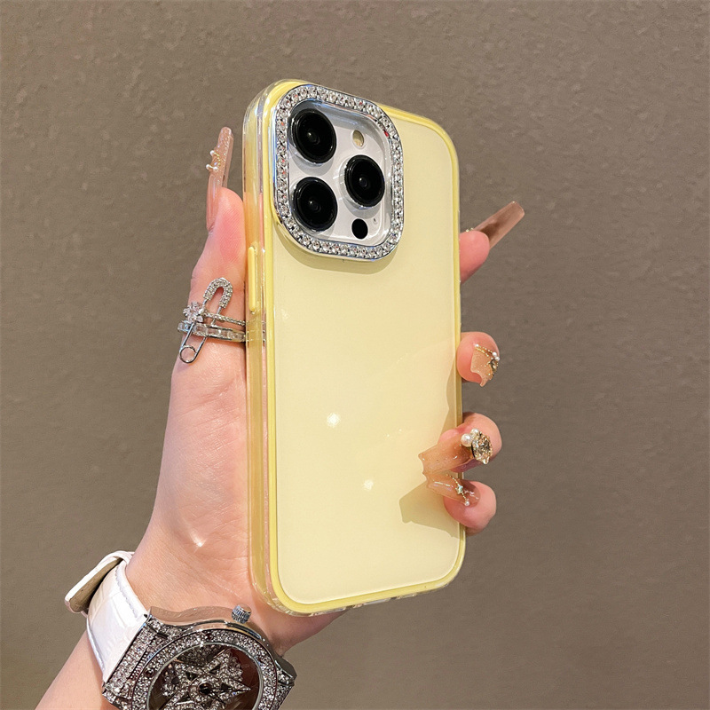 Marco de lente de diamante completo simple para iPhone16ProMax Premium 14 Apple 15 funda para teléfono móvil 13 modelos de pareja 16