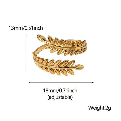 Cross-border leaf-shaped open titanium steel ring for women, simple and cool style, adjustable index finger ring, small fresh personalized ring