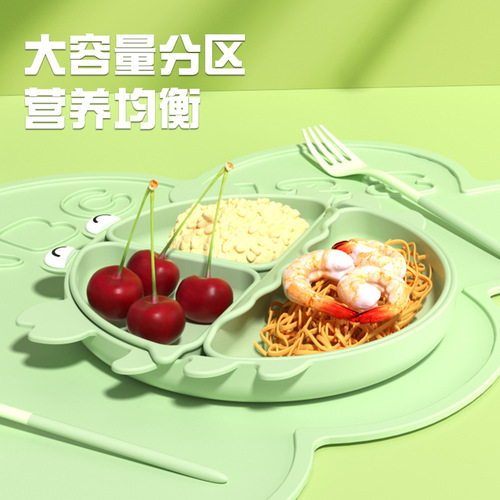 Silicone children's dinner plate set, tableware, baby bib, spoon and fork, food bowl, placemat, seven-piece set of mother and baby products