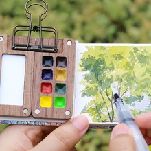 小型调色板盘画画板便捷式迷你颜料盒水彩颜料可折叠美术素描写生