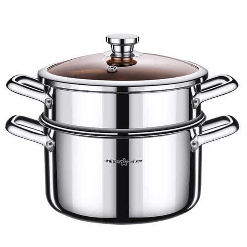 304 stainless steel double-layer steamer household thickened anti-scalding double-ear soup pot gas stove induction cooker double-layer soup steamer