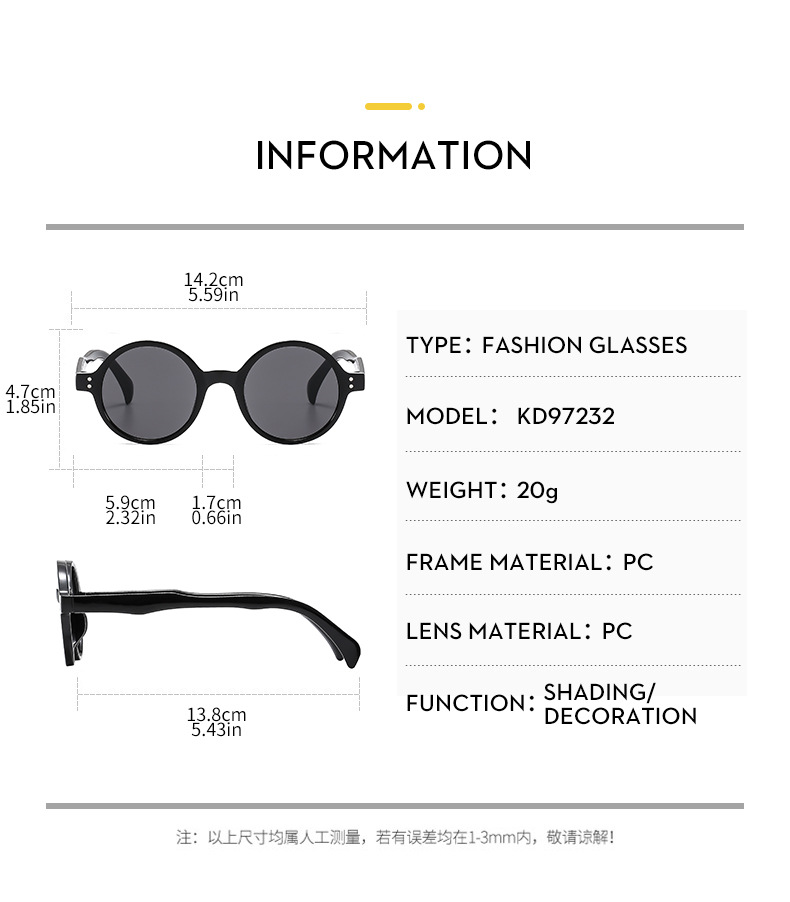 36g Weight Full Frame Glasses Structure Sunglasses Classification PC, UV400 Protection Lens Material Round Frame Glasses Style Travel, Street Occasion Solid Color Pattern All Seasons Season Unisex Gender Vintage Style, Simple Style Style Vintage Style Simple Style Solid Color PC UV400 Protection Round Frame Full Frame Women's Sunglasses 11