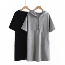 大码女装T恤裙短袖连帽2024夏卫裙宽松休闲胖MM连衣裙百搭2217