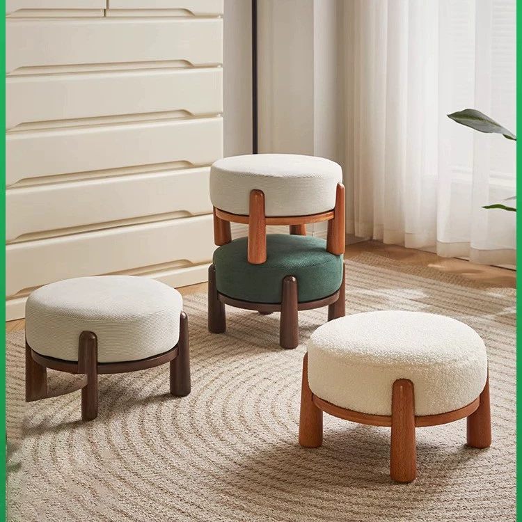 Маленький табурет из цельного дерева для домашнего использования, простой низкий табурет, подставка для ног для гостиной, небольшая скамейка с мягкой подушкой, подставка для дивана.