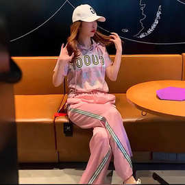 富家千金小洋装套装夏季2025新款减龄粉色套头连帽短袖两件套女装