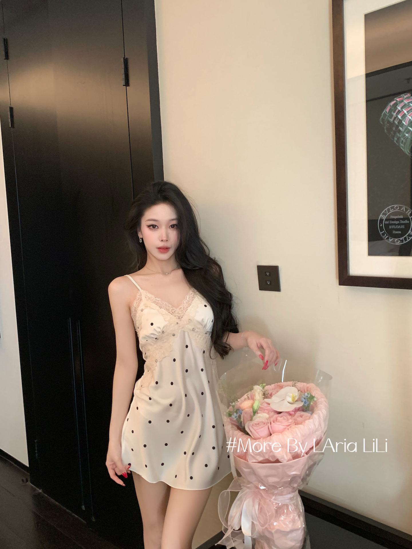 도트 베이지 드레스