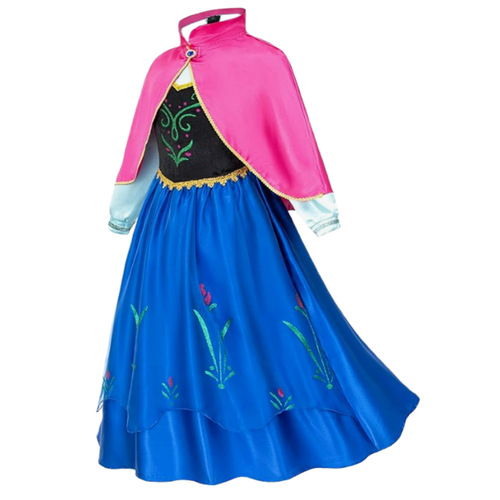 Ice and Snow Fairy Tale Foreign Trade Children's Dress with Scarf Anna Princess Dress Cosplay Costume for Girls Birthday Gown