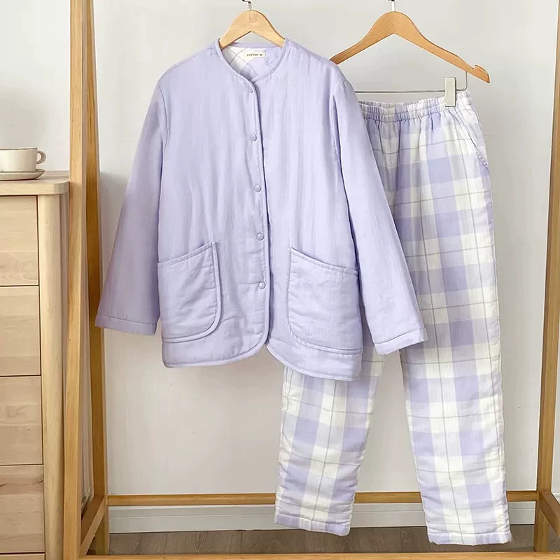 Женская стеганая пижама из двухслойной хлопковой марли в японском стиле Muji, осенне-зимняя домашняя одежда, мужская верхняя одежда, хлопковая куртка