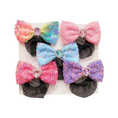 Children's hair net pink bow hair clip for girls, lazy bun hair tool, round hair hair bag, spring clip for girls