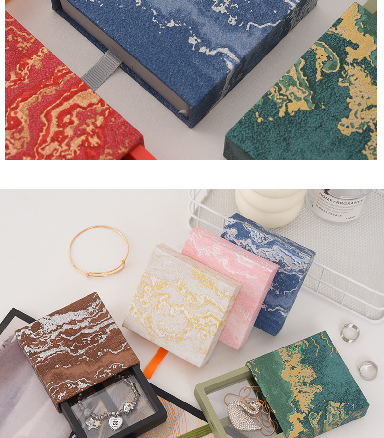 In Stock Gold-Plated Jewelry Box PE Film Storage Box Crystal Bracelet Packaging Box Drawer Suspension Box Beaded Bracelet Box