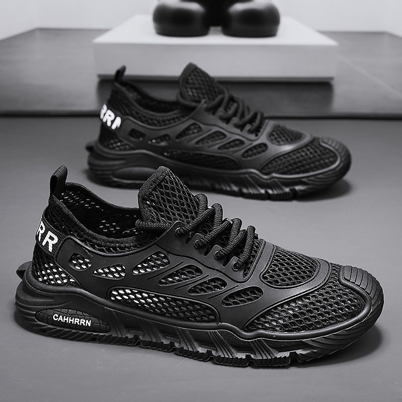 Primavera y verano 2025 para hombre nuevo estilo de malla fina correa elástica para pies tendencia deportiva boca baja todo fósforo zapatos casuales para hombre