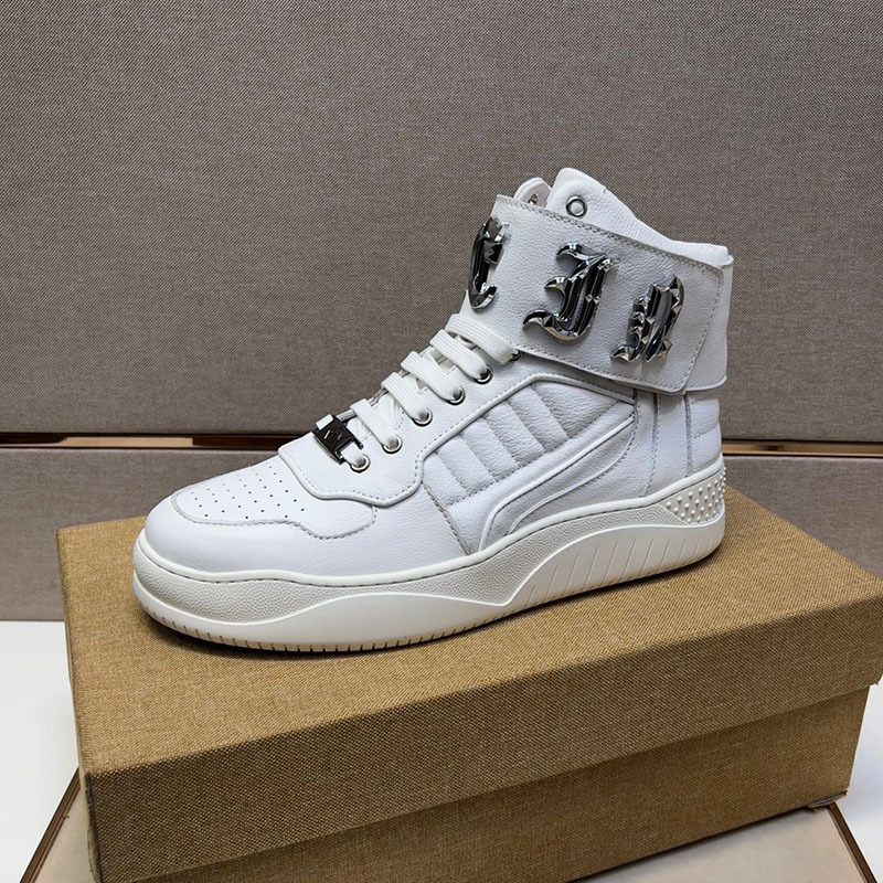 European Men's Shoes Autumn and Winter New Lace-Up Casual High-Top Sneakers Men's Rivet Trendy Shoes Fashion Short Boots