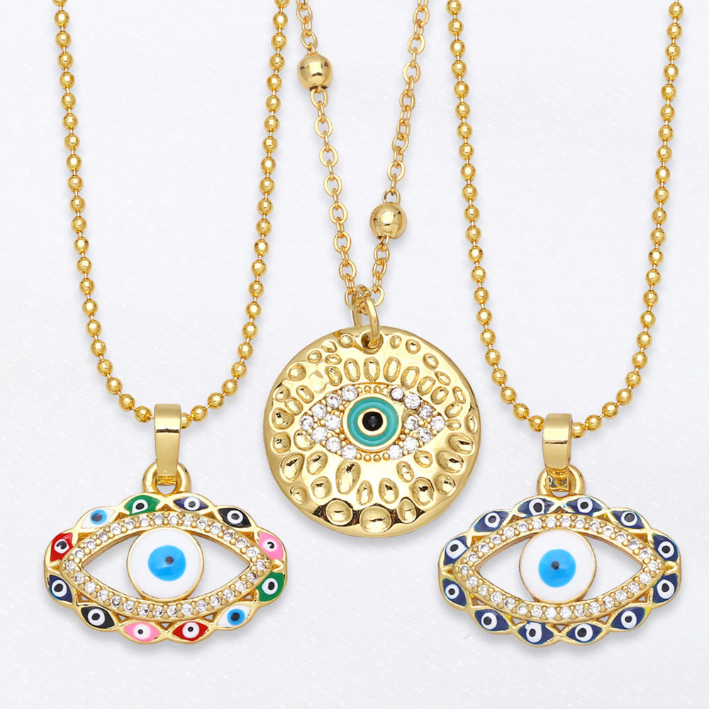 fashion hollow color dripping oil devilu0027s eye copper necklace wholesale