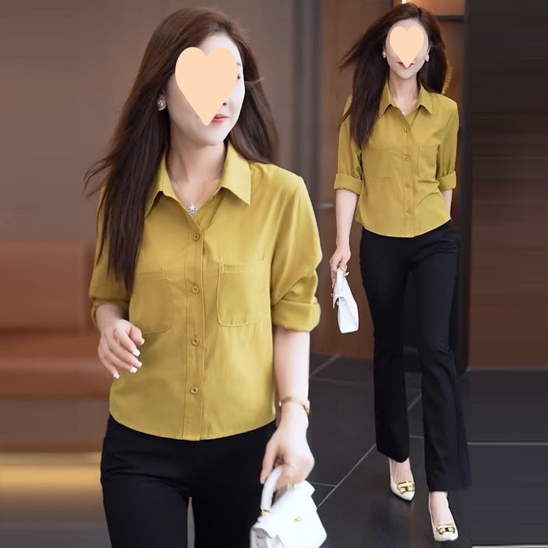 レトロな香港スタイルの女性用長袖シャツ 2025 初秋の新しいスタイルのルーズスリムカラー年齢を軽減し、肉をカバーする気質シャツ|undefined