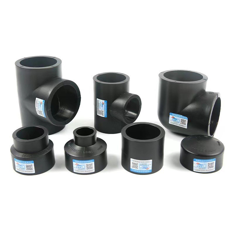 HDPE nuevo material piezas de plástico accesorios de tubería Colección completa directa PE tee codo directo diámetro reducción de la tubería de plomería PE accesorios pe