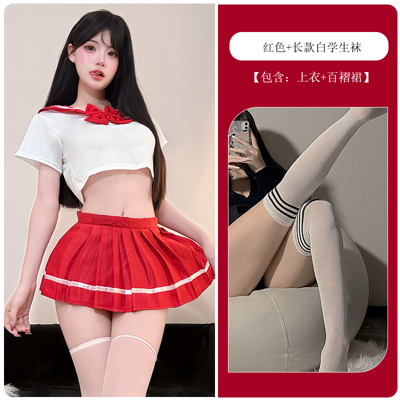 Calcetines de estudiante rojo blanco / Talla única