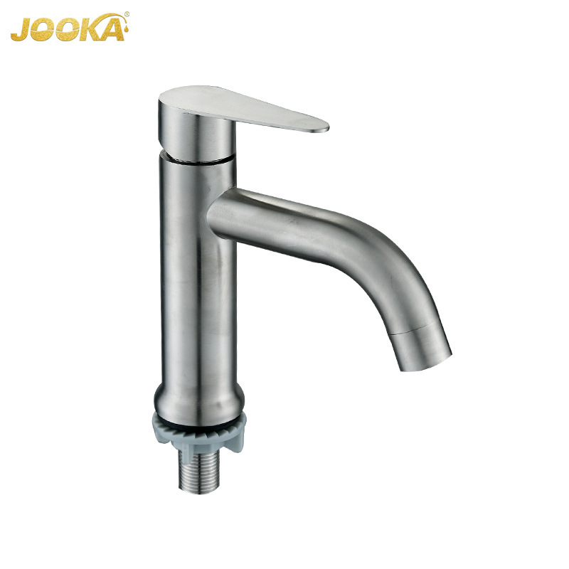 South America's Best-Selling Style Brushed Stainless Steel 304 Short Curved Spout Single Cold Basin Faucet at an Affordable Price