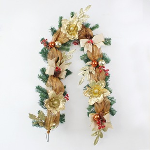 Artificial wreath decoration Christmas party pendant handmade gold gauze green leaf steel ring large wreath opening door decoration
