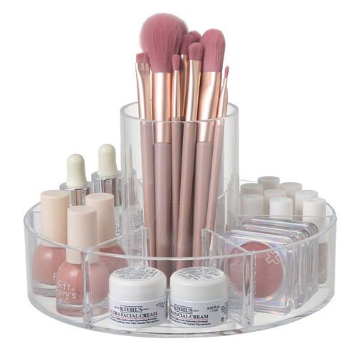 透明化妆品收纳盒360°可旋转桌面梳妆台口红护肤品置物架化妆盒