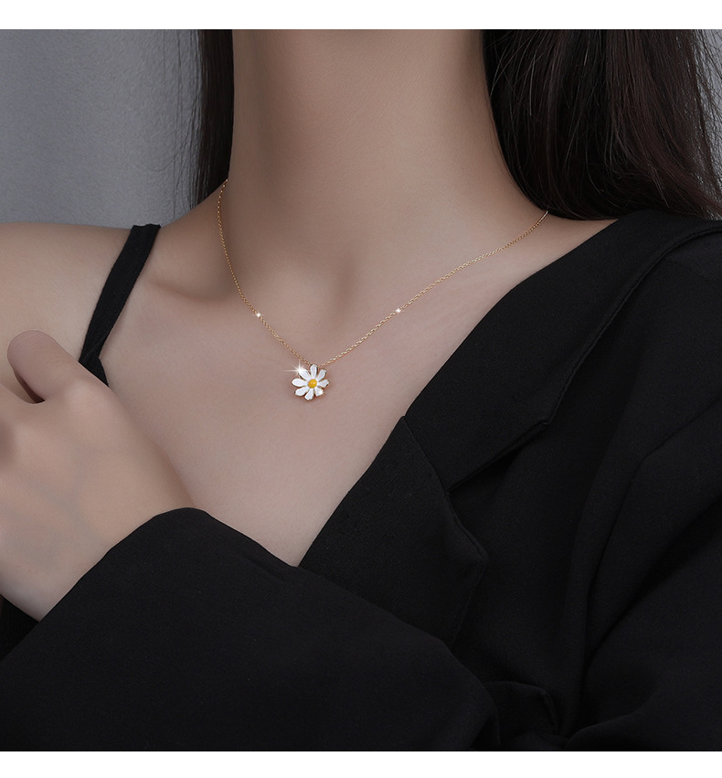 Gänseblümchen Kette Und Ohrstecker Set Aus Silber Für Damen_voghion.com