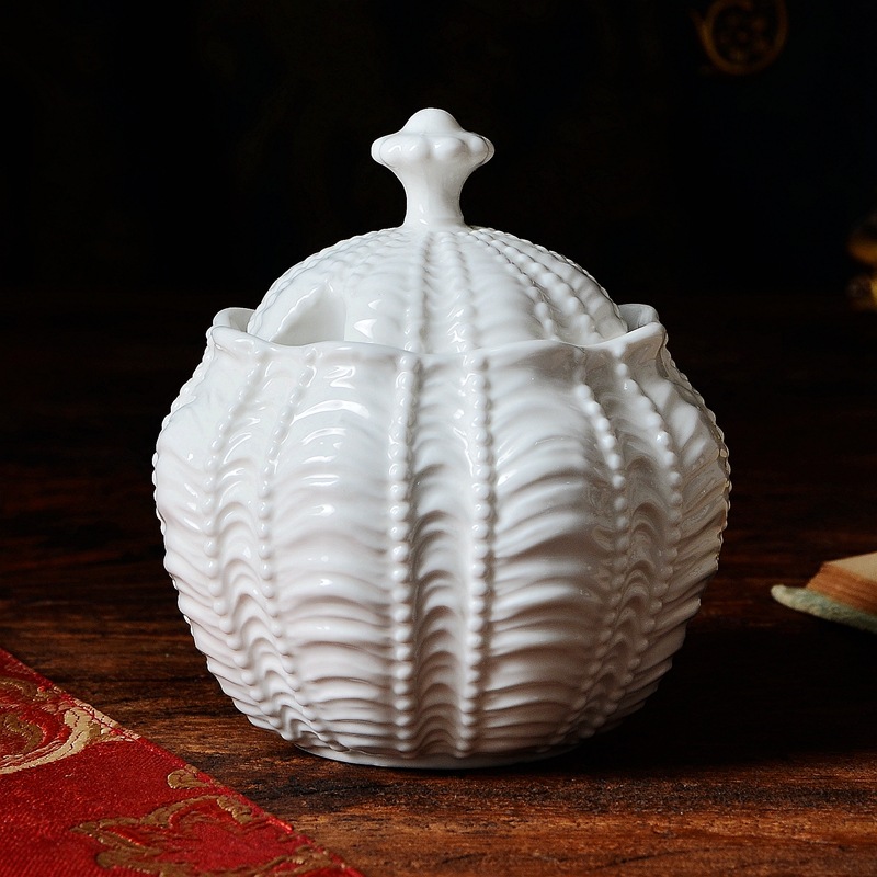 歐系工藝白色陶瓷咖啡糖罐 歐式家居餐廚餐飲調味罐送壹瓷勺