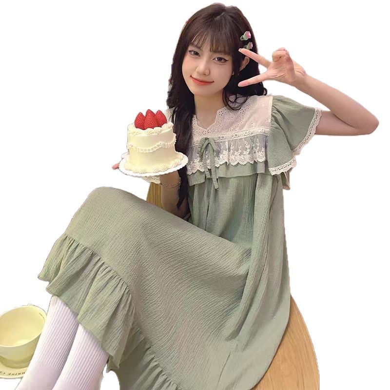 Pijamas de verano de la nueva princesa espuma simple encaje de color sólido dulce pijamas caseros al por mayor