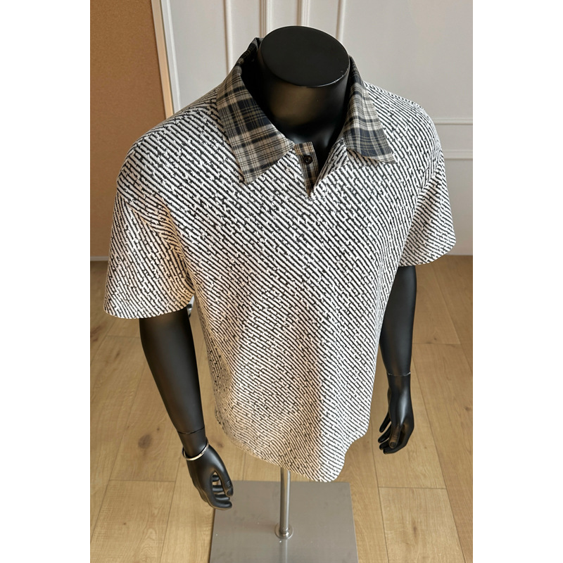 American-style Two-piece Plaid Patchwork Short-sleeve Men's Polo Shirt With Clean Fit And Half-length Sleeves_voghion.com