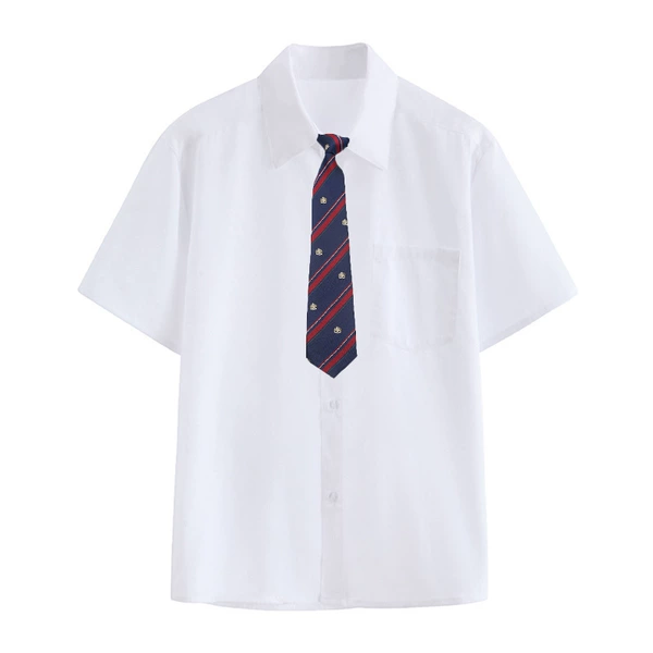 Men's white short sleeves + dark blue crown tie