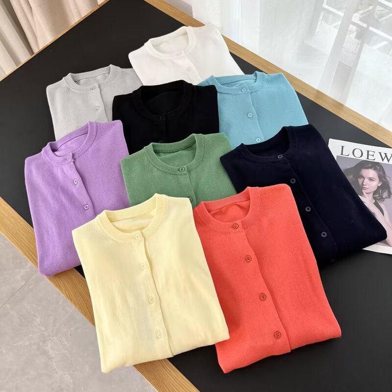 24 Spring New Arrival Long Sleeve Top Thin Round Neck Gentle Knitted Cardigan Short Jacket M454764