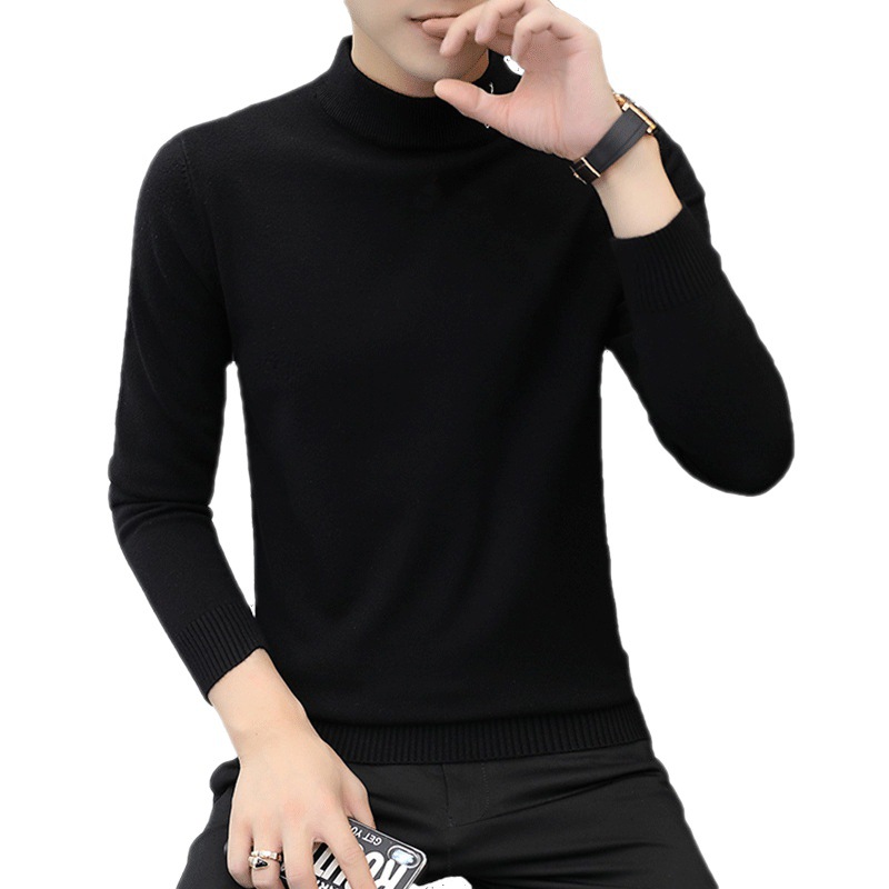 Shangxizhe-half turtleneck sweater sweater men's mid collar embroidered bottoming regular trendy sweater top