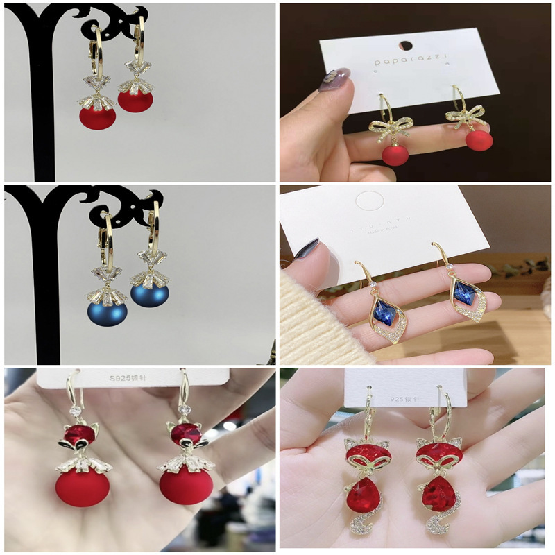 2021 New Korean style fashionable elegant long earrings for women South Korea simple autumn and winter red Agate Pearl earrings earrings