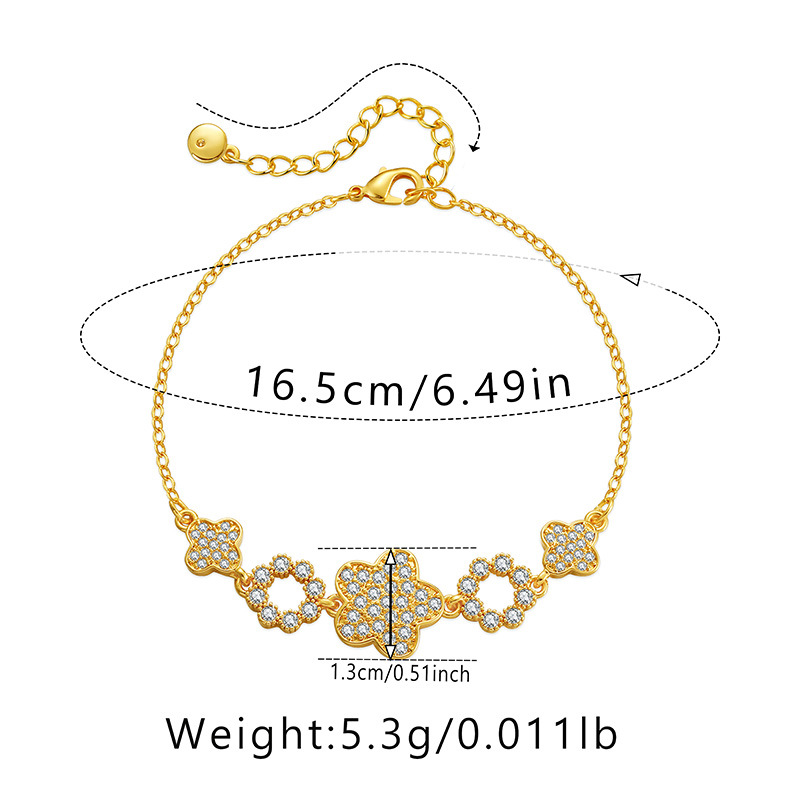 Fashion Four Leaf Clover Flower Copper Plating Inlay Zircon Bracelets 1 Piece