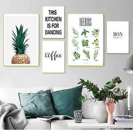 厨房字母装饰画植物帆布画咖啡墙艺术图片厨房商店艺术海报画芯