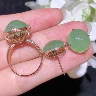 18k gold inlaid natural jade clear water egg ring earrings suit jewelry earrings with certificate