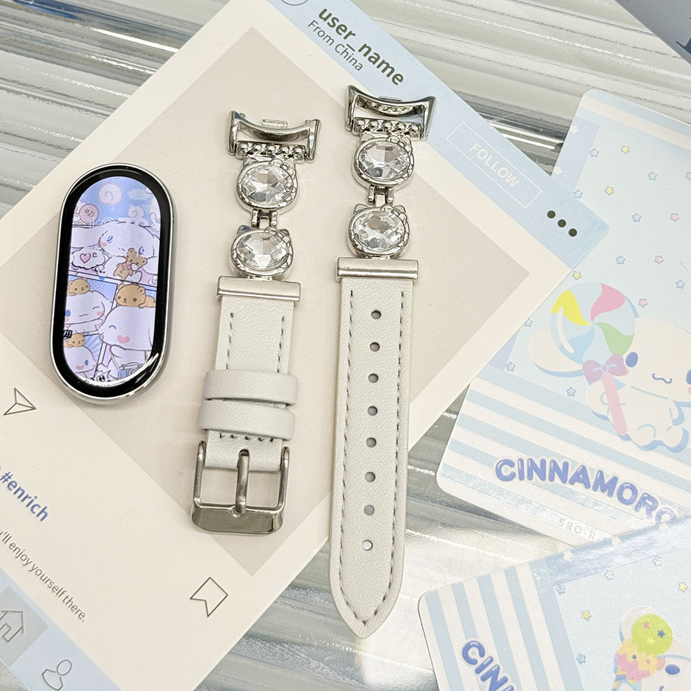 Suitable for Xiaomi 10 Bracelet New Diamond Kt Cat Watch Strap 8/9/Nfc Fashionable Women's Leather Watch Strap Wristband