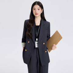 灰色休闲西装套装女双排扣2025秋季新款时尚气质大学生通勤小西服