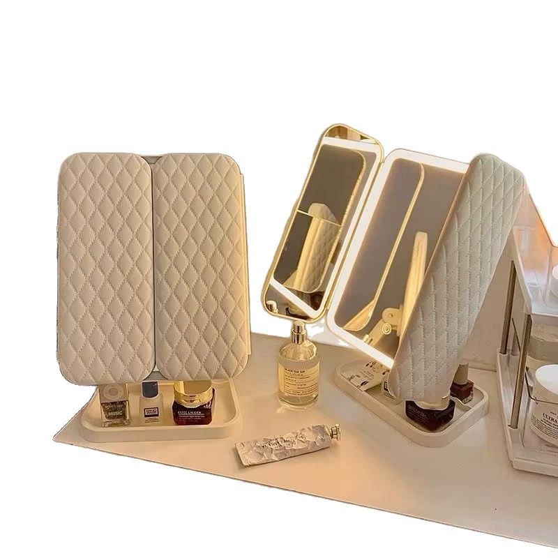 [3000+ people placed orders within one week] Chigo LED makeup mirror with light student dormitory desktop three-sided folding home