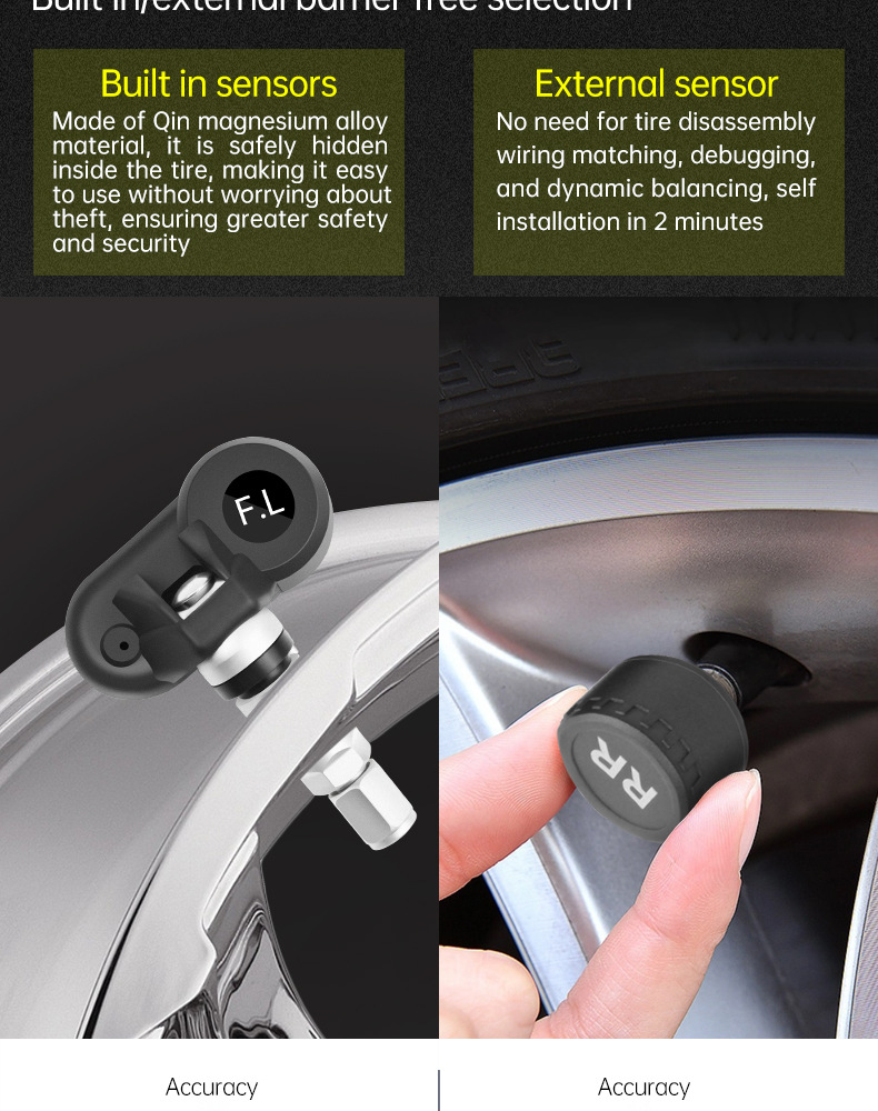 Solar-Powered Tire Pressure Monitoring Tire Pressure Monitor Tpms Tire Pressure Detection Tire Pressure Detector Cross-Border E-Commerce