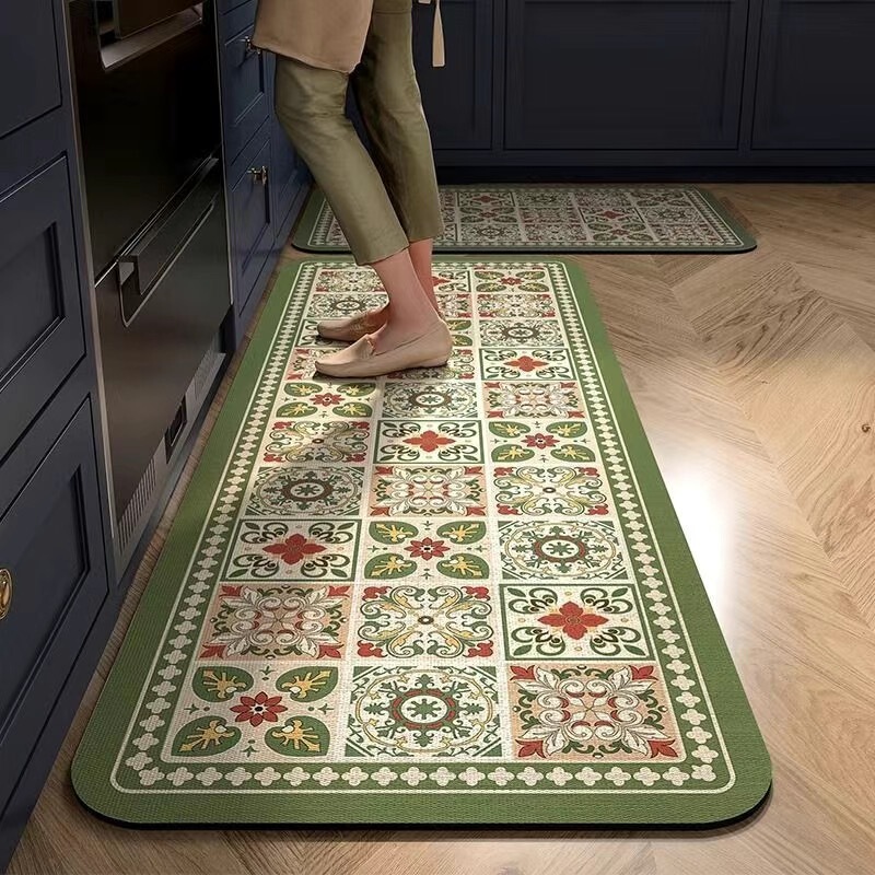 Vintage Kitchen Floor Mat Household Bathroom Water Absorbent Quick-drying Carpet Toilet Door Mat Door Mat Crystal Velvet Floor Mat