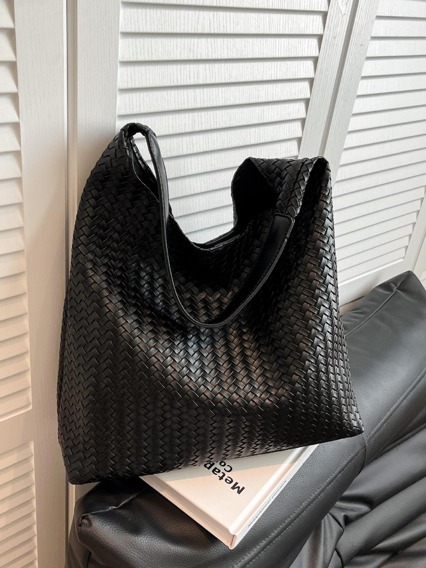 Bolso Tote Tejido Retro de PU de Gran Capacidad para Uso Diario