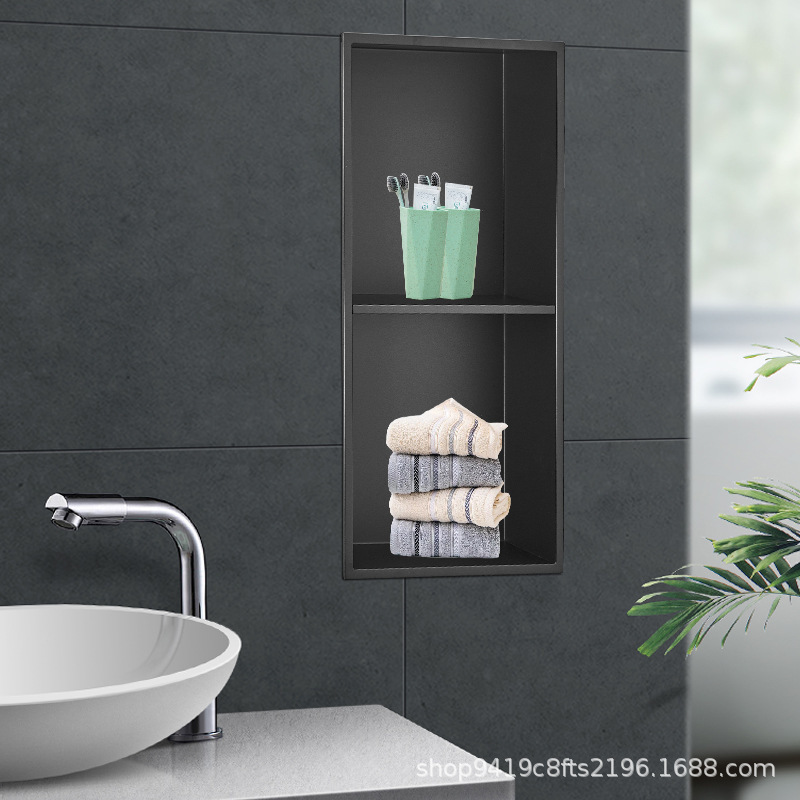Bathroom embedded seamless welding wall cabinet 304 metal stainless steel niche storage rack shelf decorative cabinet