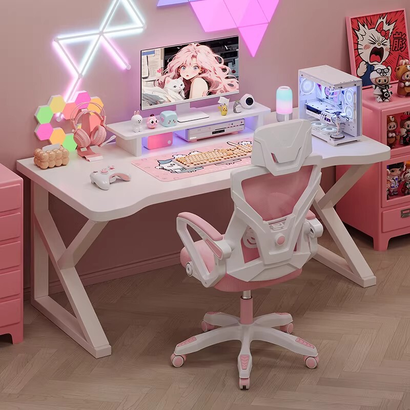 Desktop Computer Desk for Home Use, White Gaming Desk and Chair Set, Bedroom Office Desk, Study Desk, Trendy Gaming Table Desktop Computer Desk for Home Use, White Gaming Desk and Chair Set, Bedroom Office Desk, Study Desk, Trendy Gaming Table