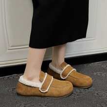 日系豆豆鞋女冬季加绒勃肯棉鞋2025新款百搭一脚蹬休闲平底毛毛鞋