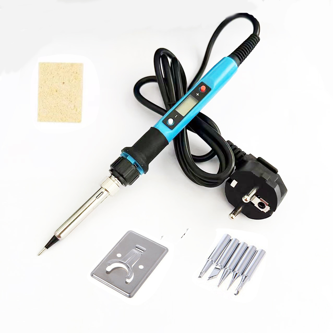 外贸热销80W数显三插蓝色欧标电烙铁锡线烙铁头套装