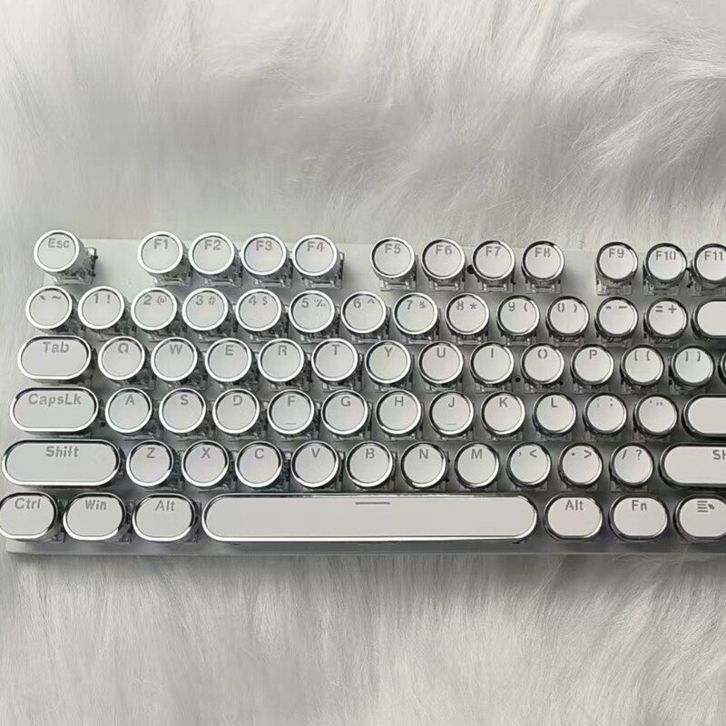 Kw Cross-Border Pink Steampunk Keyboard Blue and White Wired Computer True Mechanical Keys Blue Switch Desktop
