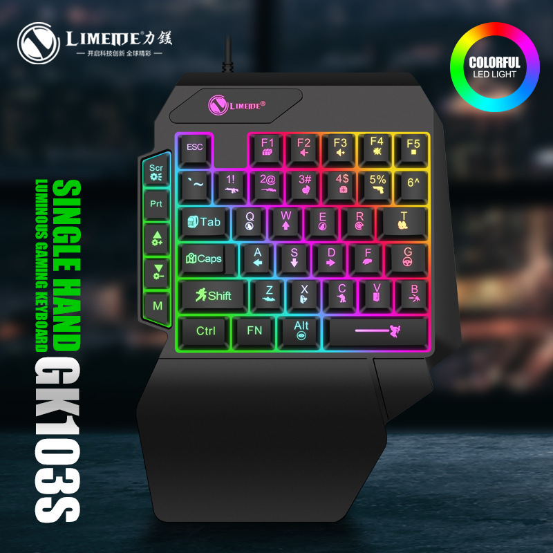 Limei Gk103S Luminous Gaming Keyboard Mechanical Feel Pubg Throne Single-Handed Keyboard Converter New Starting Point Limei Gk103S Luminous Gaming Keyboard Mechanical Feel Pubg Throne Single-Handed Keyboard Converter New Starting Point