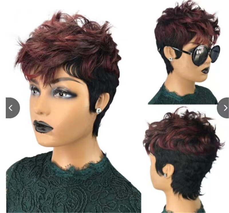 Cross-border European and American wig women's short hair wine red short wave synthetic wig fluffy short hair curler factory hair generation