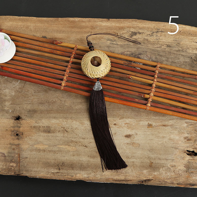 Joyería de estilo antiguo hecho a mano de bambú tejido hanfu accesorios chino colgante oído ventilador clásico estilo antiguo ventilador plegable ventilador redondo borla Accesorios